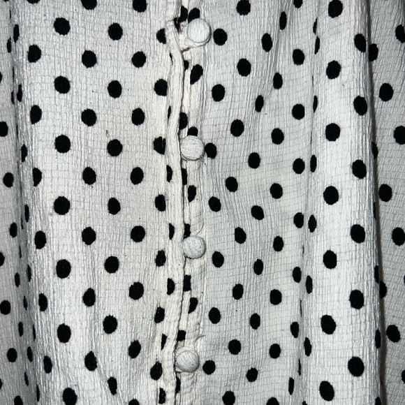 Anthropologie Blouse S Polka Dot White Black Ruffle Neck Button Front Textured - Picture 4 of 7